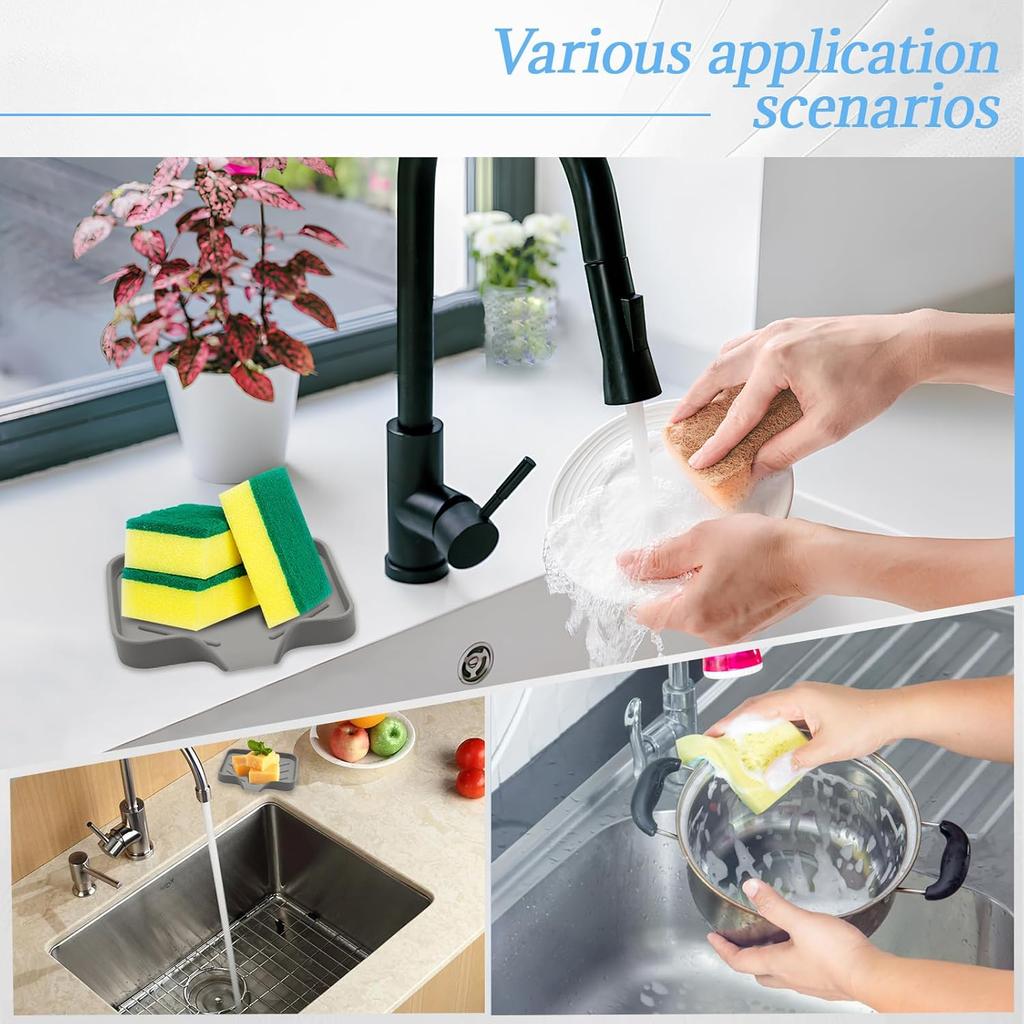BokWin 1 Pack Silica Gel Soap Dish with Drain, Self Draining Soap Tray for Shower, Bathroom and Kitchen Sink Organizer, Bar Soap Holder, Grey,
