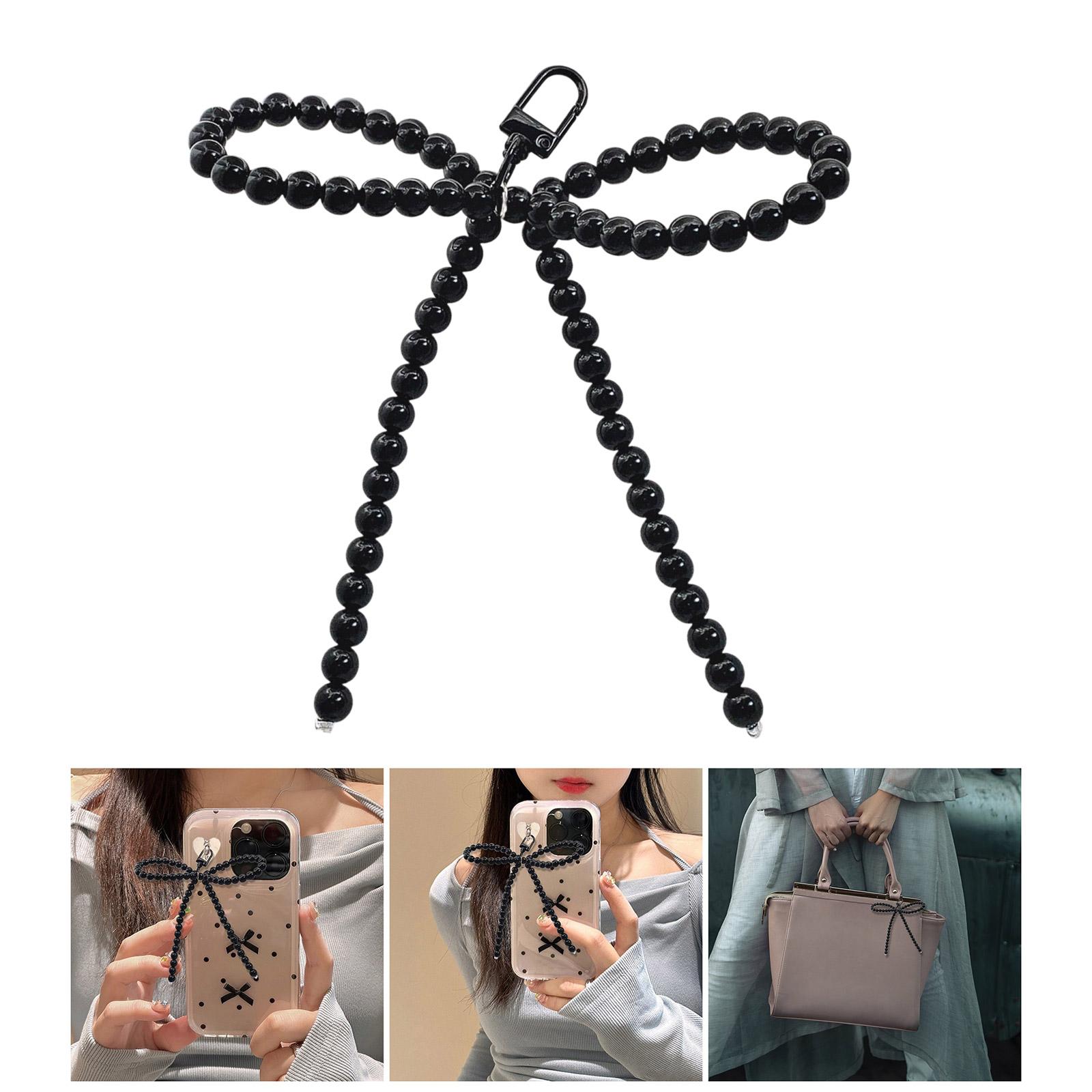 

Fashionable Charm Phone Keychain with Imitation Pearls Beaded Bowknot Delicate Keychain Pendant Ornament Bag Decoration прозорий