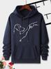 Simple Line Drawing Pet Puppy Interaction Graphic Solid Cream Oversized Hoodie for Men, Hip Hop Daily Sports Soft Streetwear Hooded Sweatshirt