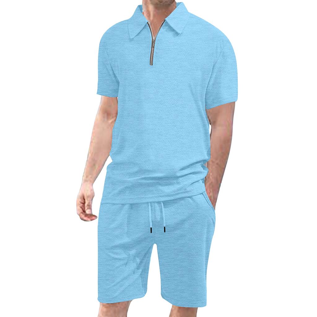 Men'S Casual Suit Button Collar Short Sleeved Shorts Set