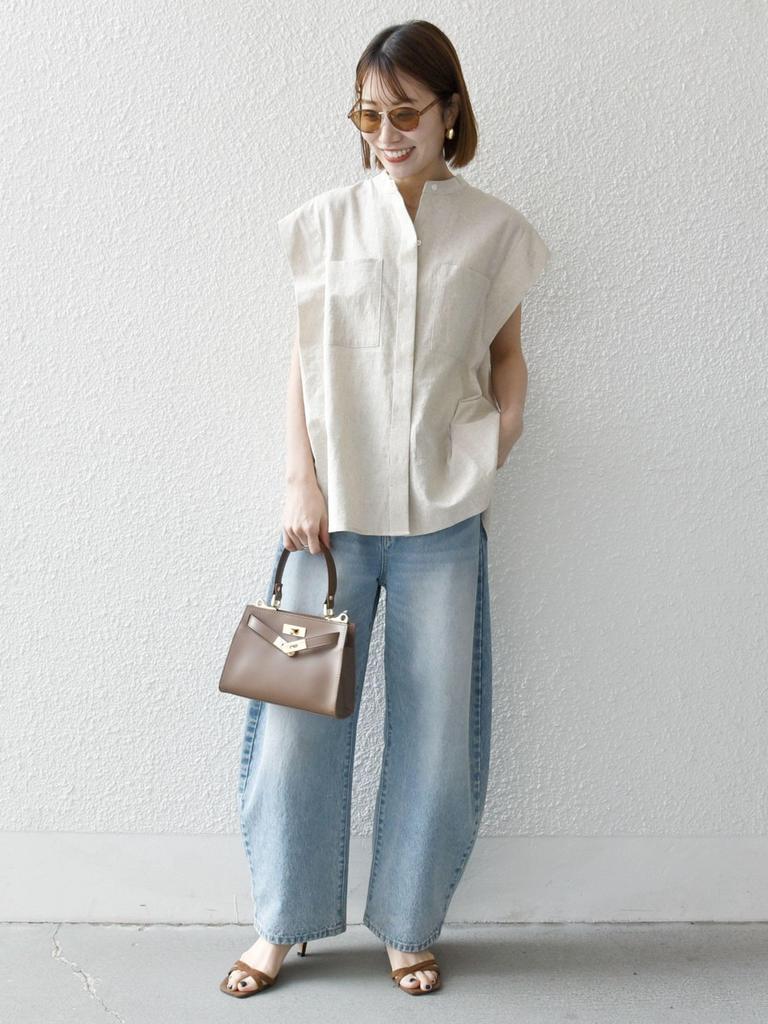 Ships Any Machine Washable Linen and Cotton Band Collar French Sleeve Pocket Shirt 721110069 Natural One Size