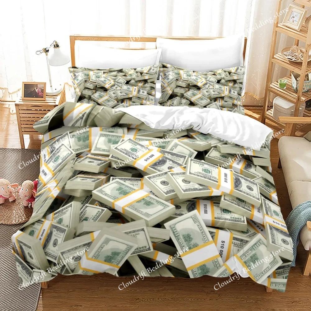 Money Print Duvet Cover KingQueen Size,Dollar Bills with The Portrait of Ben Franklin,Decorative Polyester Bedding Set