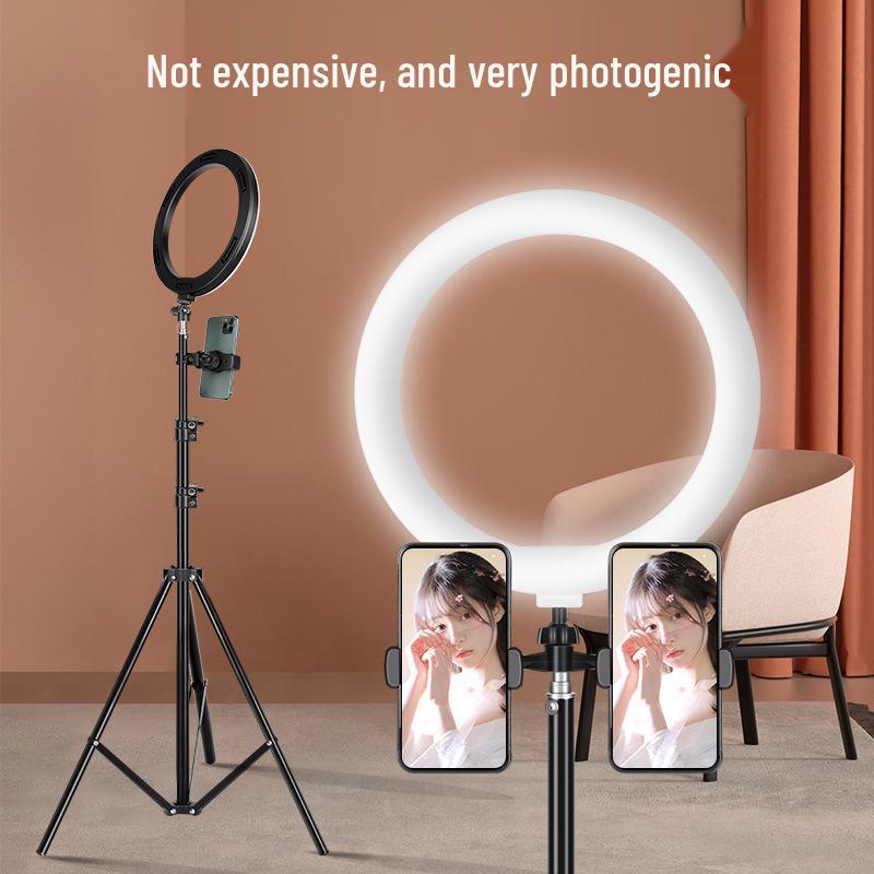 Dual-Position Live Streaming Tripod with Fill Light for Video Recording