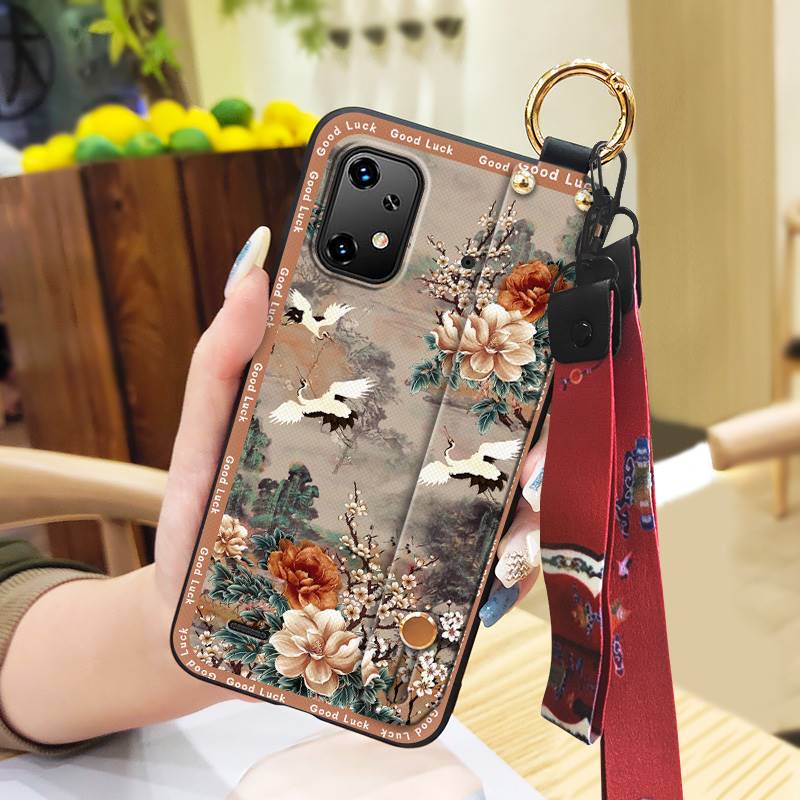 Back Cover Wristband Phone Case For UMIDIGI Bison X20 Shockproof Protective Lanyard Ring Kickstand Anti-dust Silicone