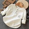 Jongen Knop Katoen Lange mouwen T-shirts Effen Kleur Lente Herfst Letters Zak Kinderen Dieptepunt Shirts 2-12 jaar Jongens Tops