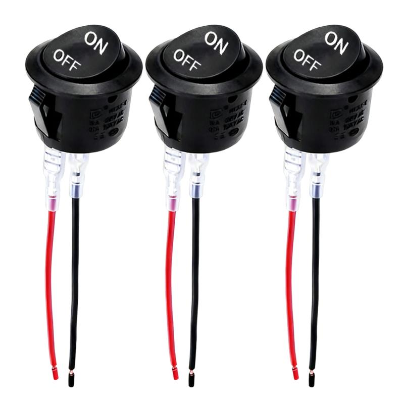10/1Pcs Round Rocker Switch ON/Off SPST 2Pin Latching Toggle Switch Snap Boat Car Round Switches Pre-Wired 6A/250V 10A/125V
