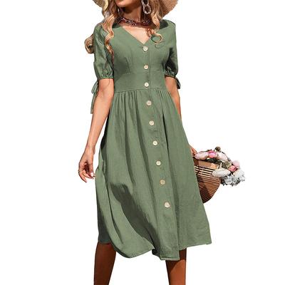 Summer Women's  Mid-length Buttoned A-line Casual Short-sleeved Dress