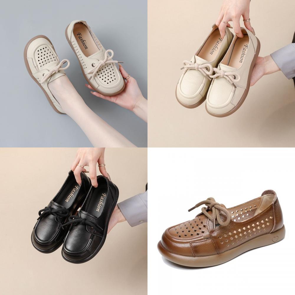French Style Leather Shoes For Women With Breathable Hollow Design Comfortable Flat Shoes For Summer And Spring