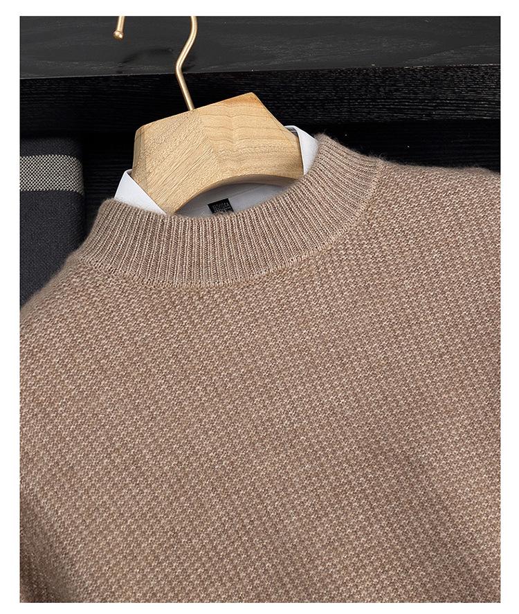 Men's Double-Ply Jacquard Cashmere Sweater - Thick, Half-High Neck, Loose Fit for Autumn/Winter Fashion.