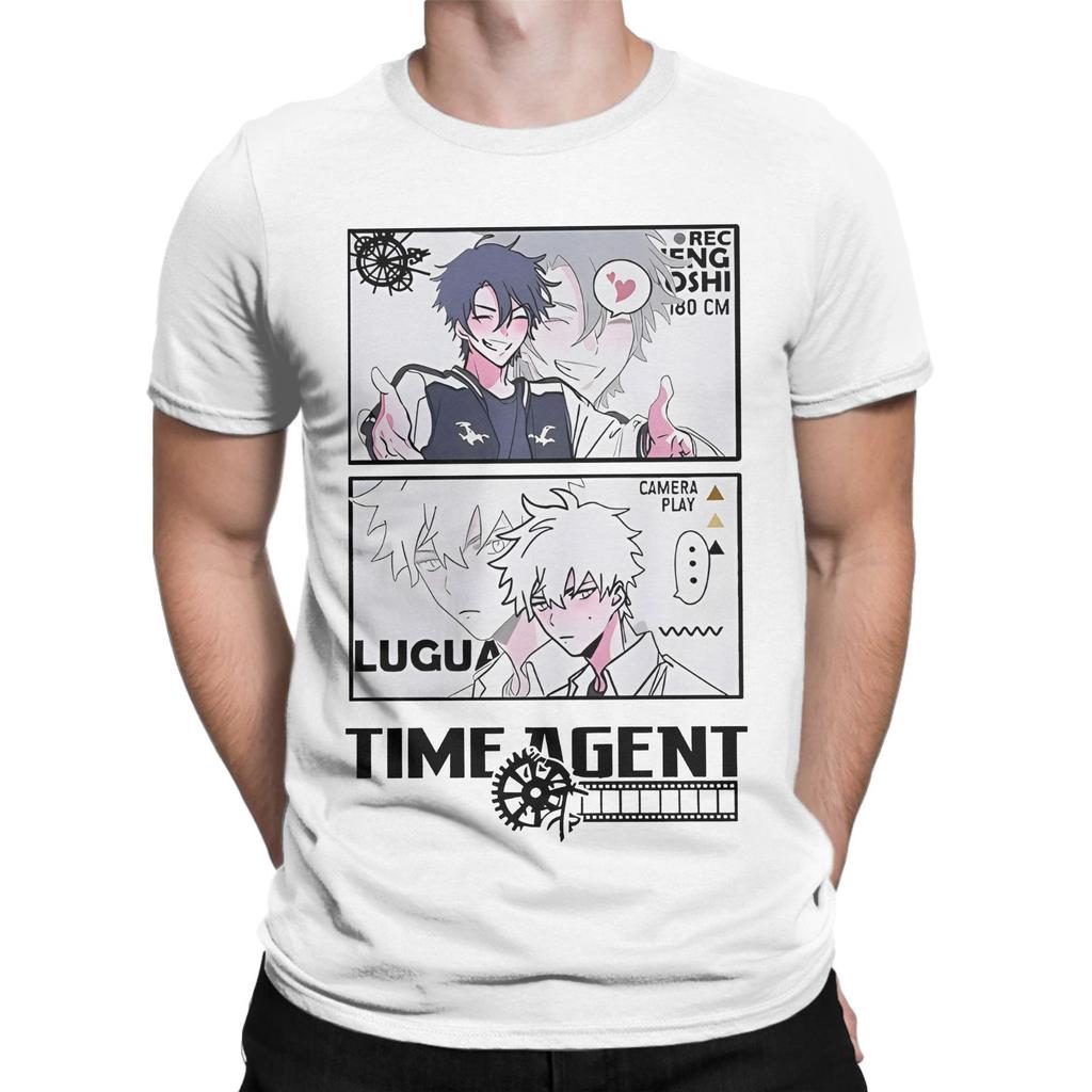 Αστεία Μπλουζάκια Anime Lu Guang για Άνδρες, Στρογγυλή Λαιμόκοψη, Βαμβακερά T-Shirts, Πράκτορας του Χρόνου, Κοντομάνικο T-shirt, Μεγάλα Μεγέθη, Εμπορεύματα