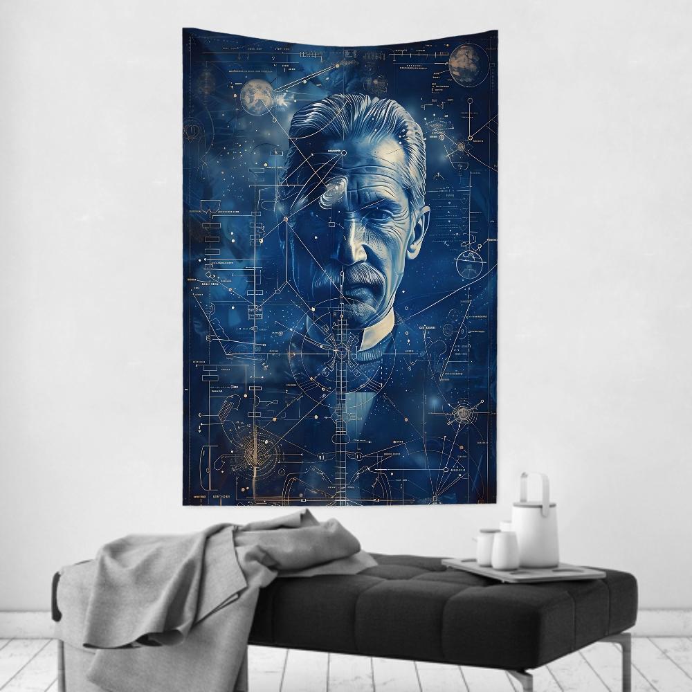 Retro Science Celebrities Nikola Tesla Tapestry Room Decor Wall Cloth Party Hanging Background Room Decor Baby Room