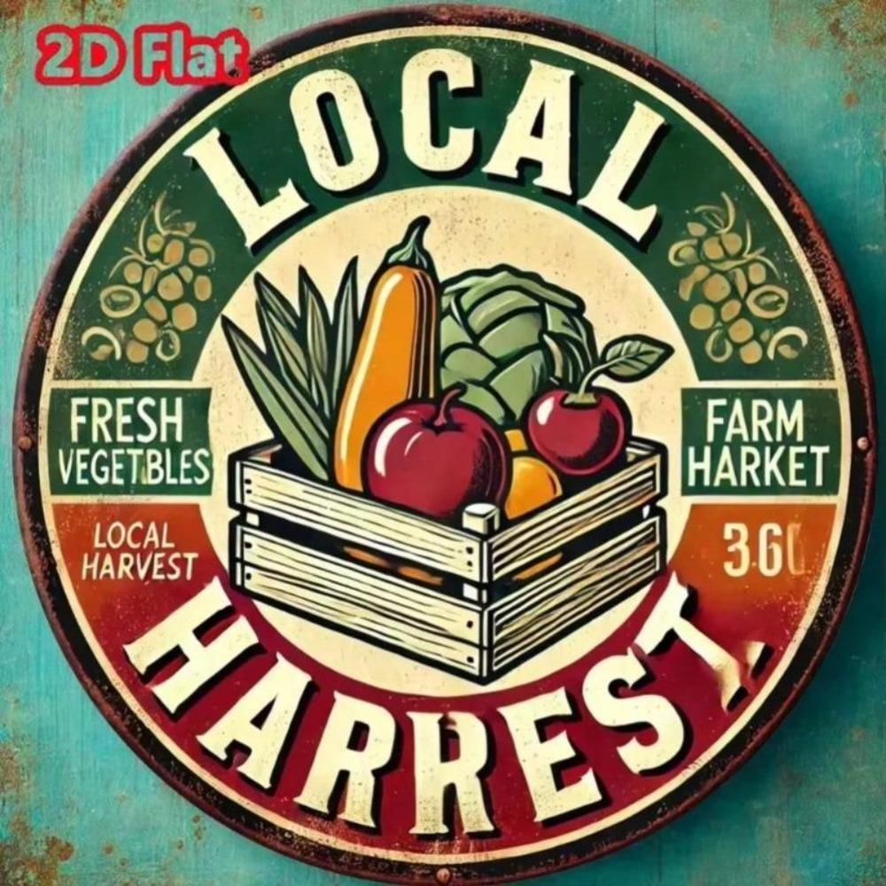 Vintage Farmers Market Metal Sign Round Aluminum Wall Art 8x8 Inch Rustic Home Decor