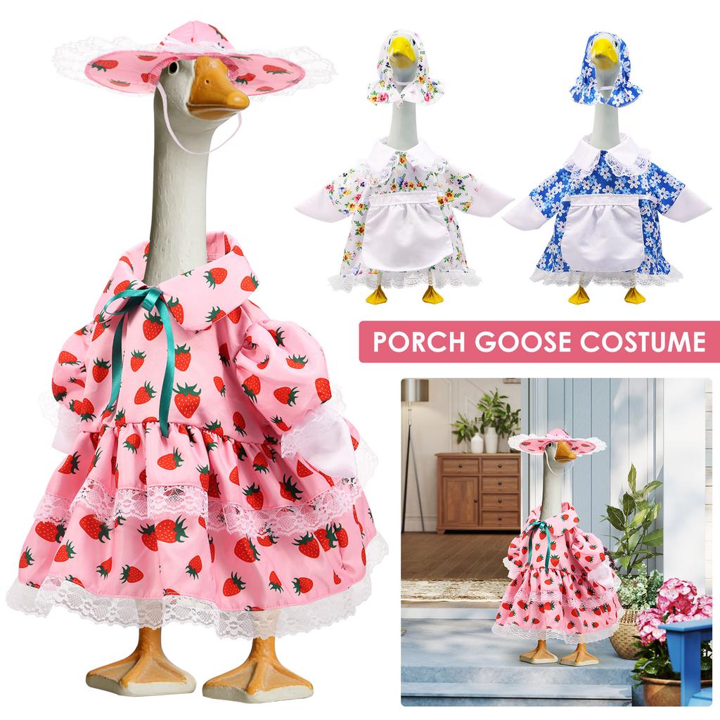 New Porch Goose Outfit Polyester Cement Goose Statue Clothes Cute Funny Goose Statue Skirt Hat Clothes Outdoor Yard Lawn Decor