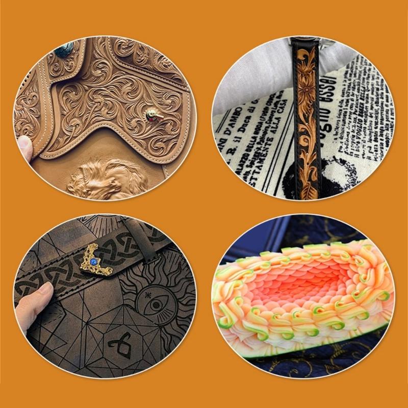3 Leather Carving Tool 30 Replaceable Head 10 Carving Tracing Pattern Paper, Rotating Cutting Mat, Leather Working Tool