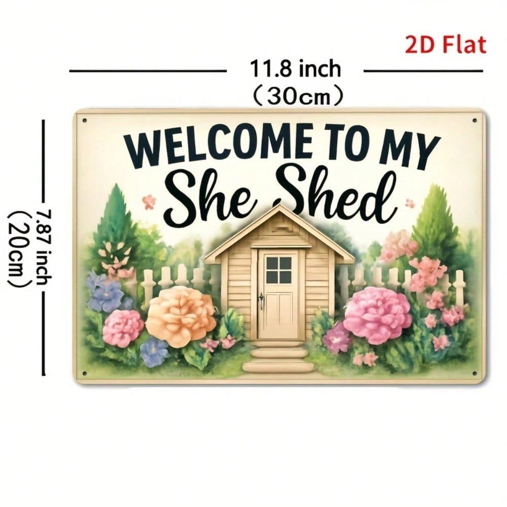 Vintage Farmhouse Metal Sign Welcome To My She Shed Weatherproof Wall Art Decor