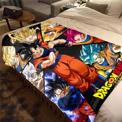 1 szt. Koc Flanelowy z Nadrukiem Dragon Ball Super, Wysoka jakość na Wszystkie Pory Roku, Wystrój Domu, Ciepło i Komfort, Idealny na Prezenty Świąteczne