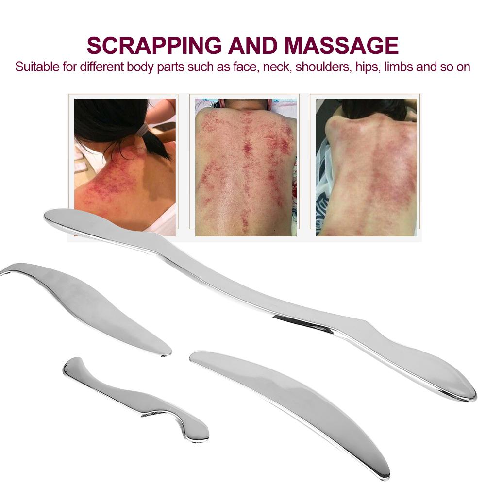 4pcs / set Professional Stainless Steel Gua Sha Scraping Massage Health Care Tools Kit with Aluminum