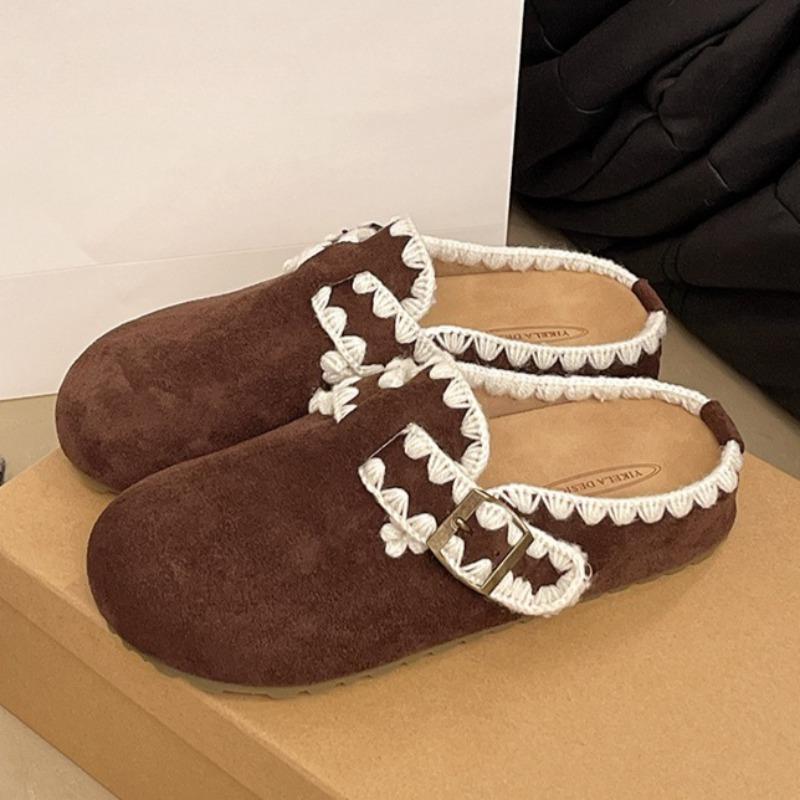 Flats Women Embroidery Mules Shoes 2025 Fashion Suede Casual Slippers Designer Classical Comfortable Slingback Zapatillas Mujer