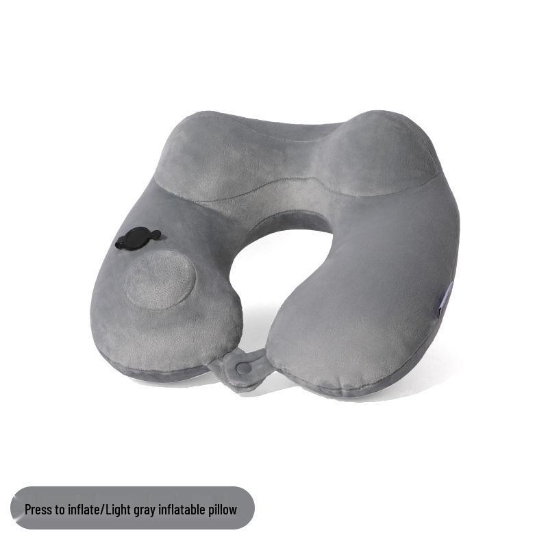 Inflatable U-shaped Travel Neck Pillow - Portable, Ergonomic, Height-Adjustable, Storable Milk Silk Design