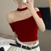 Pure desire one-word shoulder neck T-shirt women's summer new design sense slim and thin short off-shoulder short-sleeved top