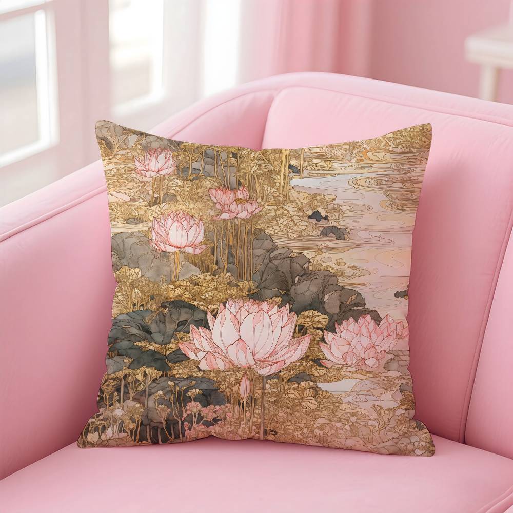 Elegant Traditional Chinese Art Pillow Case Comfort Sofa Bed Silky elegant Invisible zipper Custom Decorative cushion cover