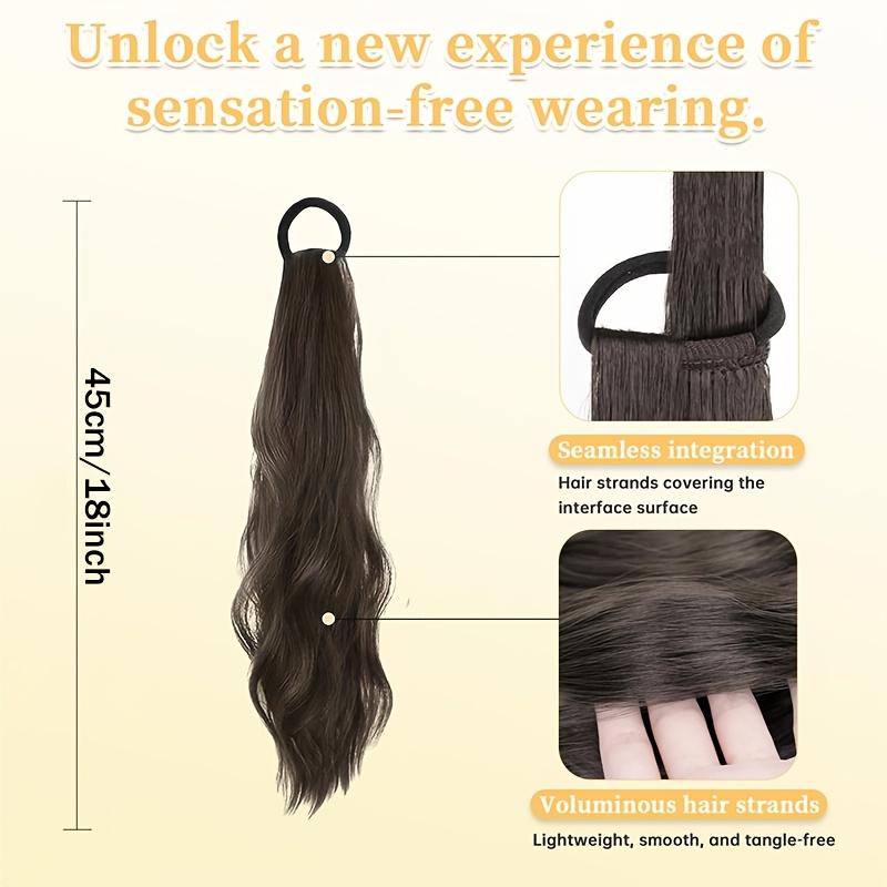 18 Zoll Lockiger Pferdeschwanz-Aufsatz mit elastischem Band Widerstandsfähiges Synthetisches Gewelltes Haarteil Pferdeschwanz-Haarverlängerungen Welle Falscher Pferdeschwanz Haarteile