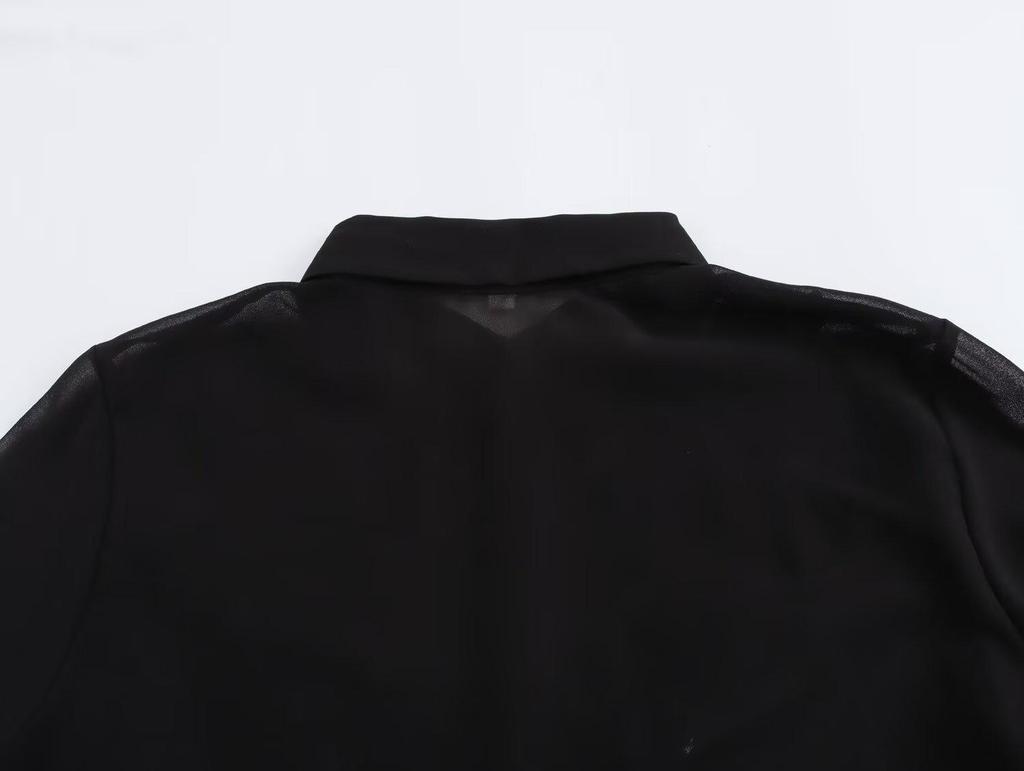 2024 Autumn European & American Style Women's See-through Beaded Shirt