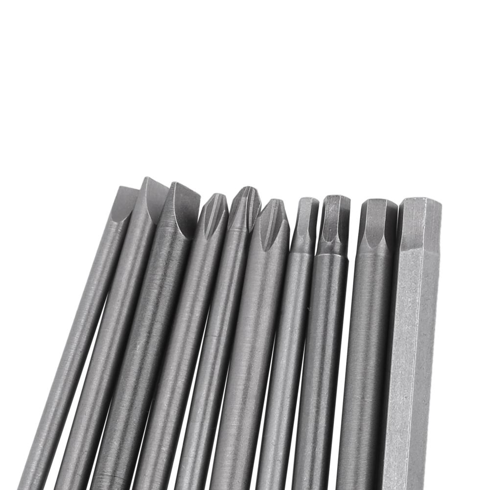 10pcs 1 4 Inch Hex Shank 100mm Long Magnetic BST Screwdriver Bits Set (Slotted+Cross Hex Head)