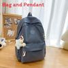 Solid Simple Color Student Lightweight Backpack With Plush Pendant For School