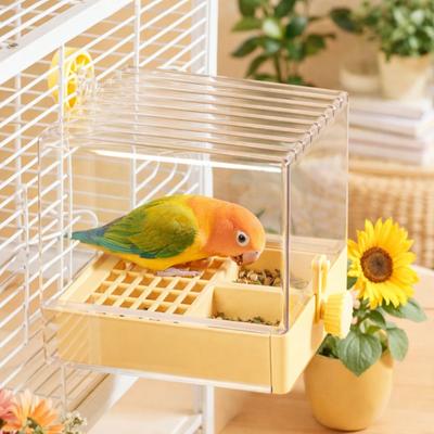 Transparent Parrot Bath Multi-functional Splash Proof Parrot Bathing Pool Food Holder Box Bottom Drawer Birdbath Feeder