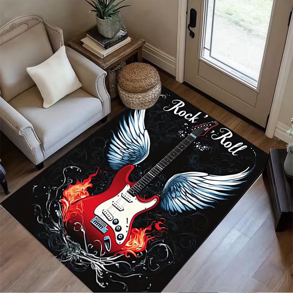 1pc music notes vinyl records and cassettes rug home carpet design for office decor gift living room bedroom