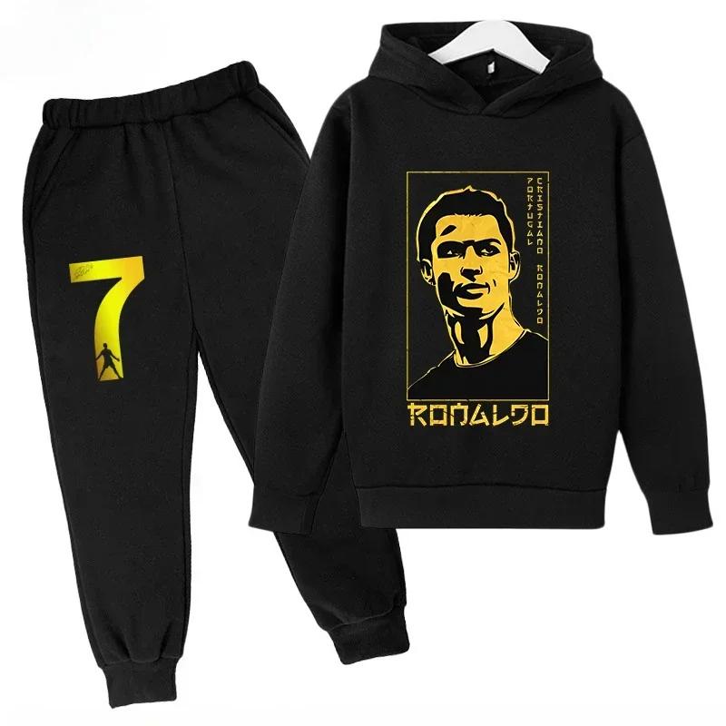 Set Bambino Autunno Primavera Cr7 3-12 Anni Felpa+Pantaloni Tuta Set 2 Pezzi Bambini Ragazzi Ragazze Tute Casual per Bambini