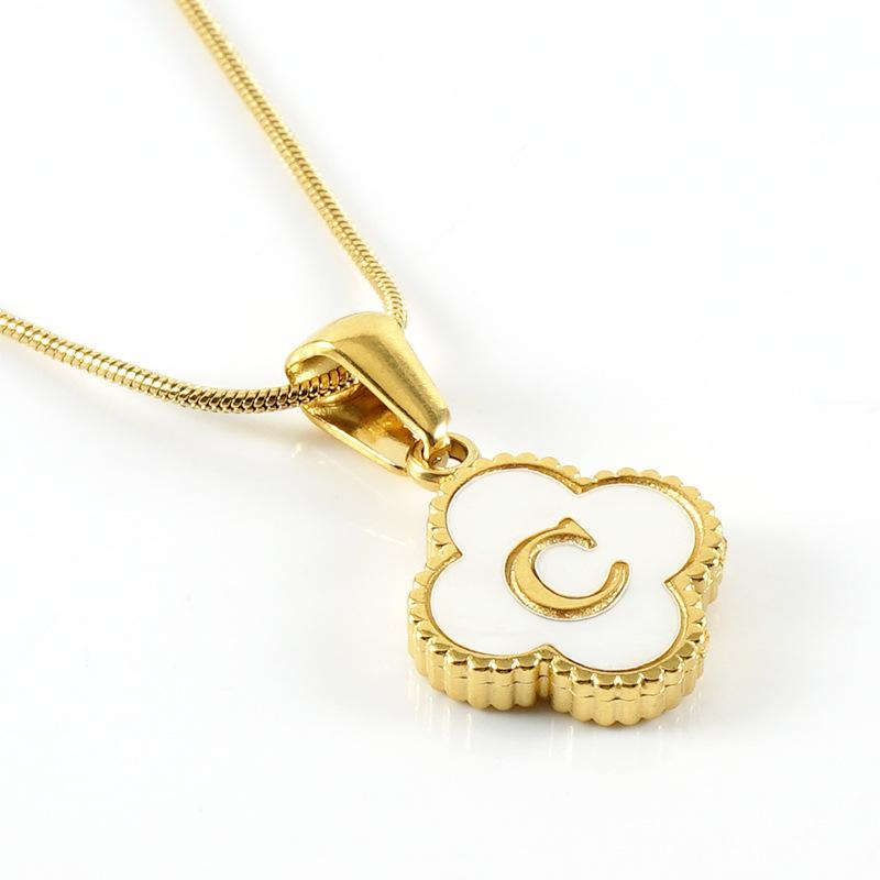 Simple 18K Four-leaf Clover Letter Necklace Female Snake Bone Chain Shell Letter Pendant Jewelry 2026