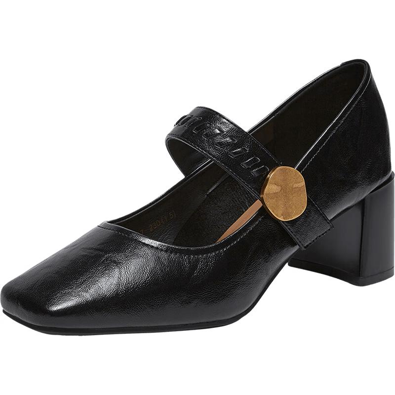 BESTU Retro French Square Toe Mary Jane Mid-Heel Shoes F5057AQ6 35 чёрный