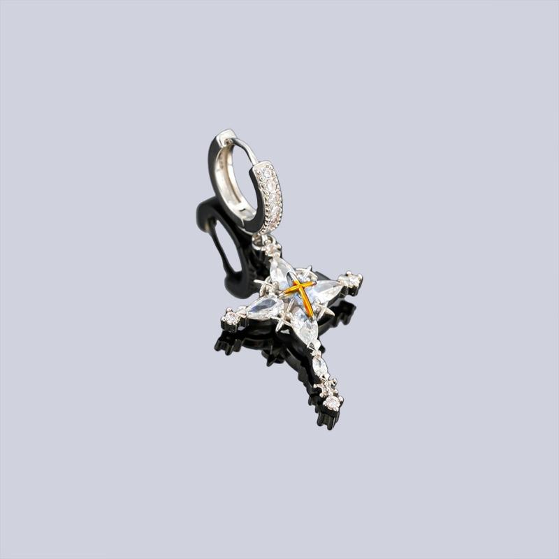 Elegant Snowflake Crosses Earrings Featuring Zircon On Copper Base Sturdy