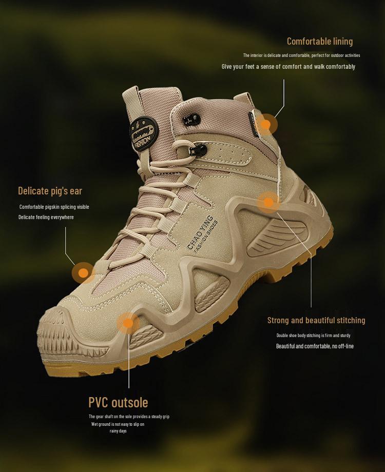 Stivali da Trekking e Tattici da Uomo Ultraleggeri Impermeabili a Collo Alto - Scarpe Traspiranti da Combattimento e da Deserto per Esterni