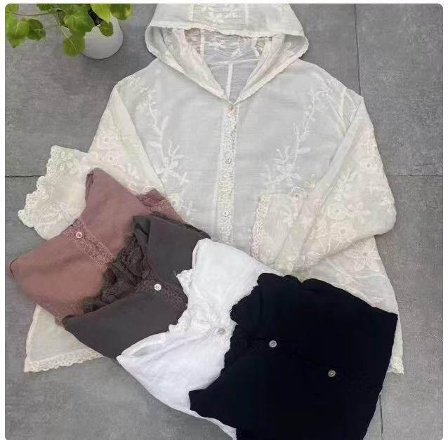 Women's Summer Hooded Cardigan: Exquisite Embroidery, Breathable, Sun-Protective, Skin-Friendly, High-Quality, Nine-Point Sleeves.