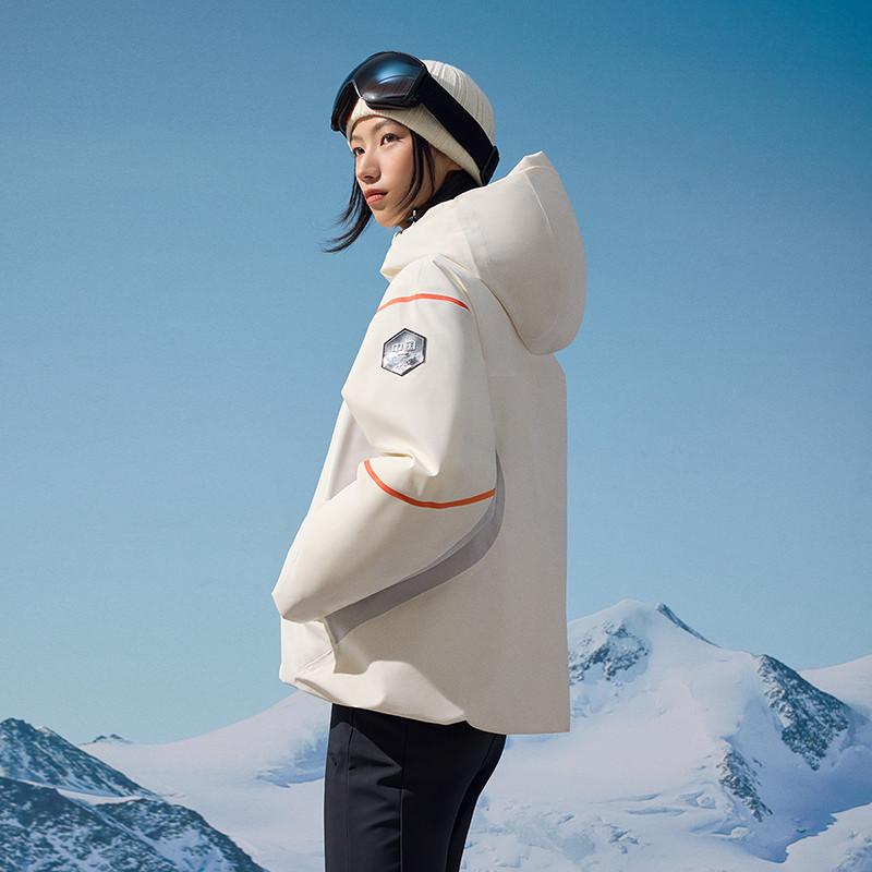 Anta Training Series Color Block Zipper Hooded Comfortable Breathable Versatile Short Down Jacket Women outerwear Ivory 162447924-1