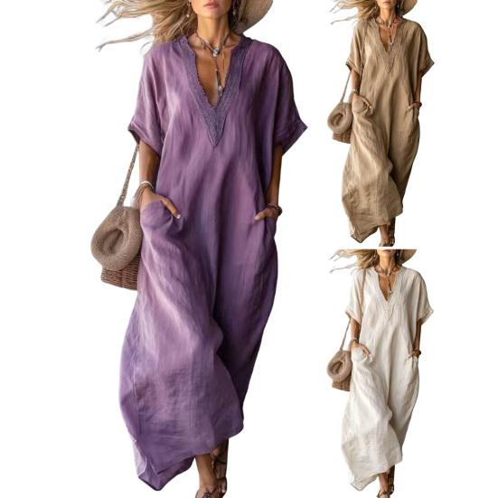 Summer Maxi Dress for Neck Flowy Long Women Loose V Dress Casual Short
