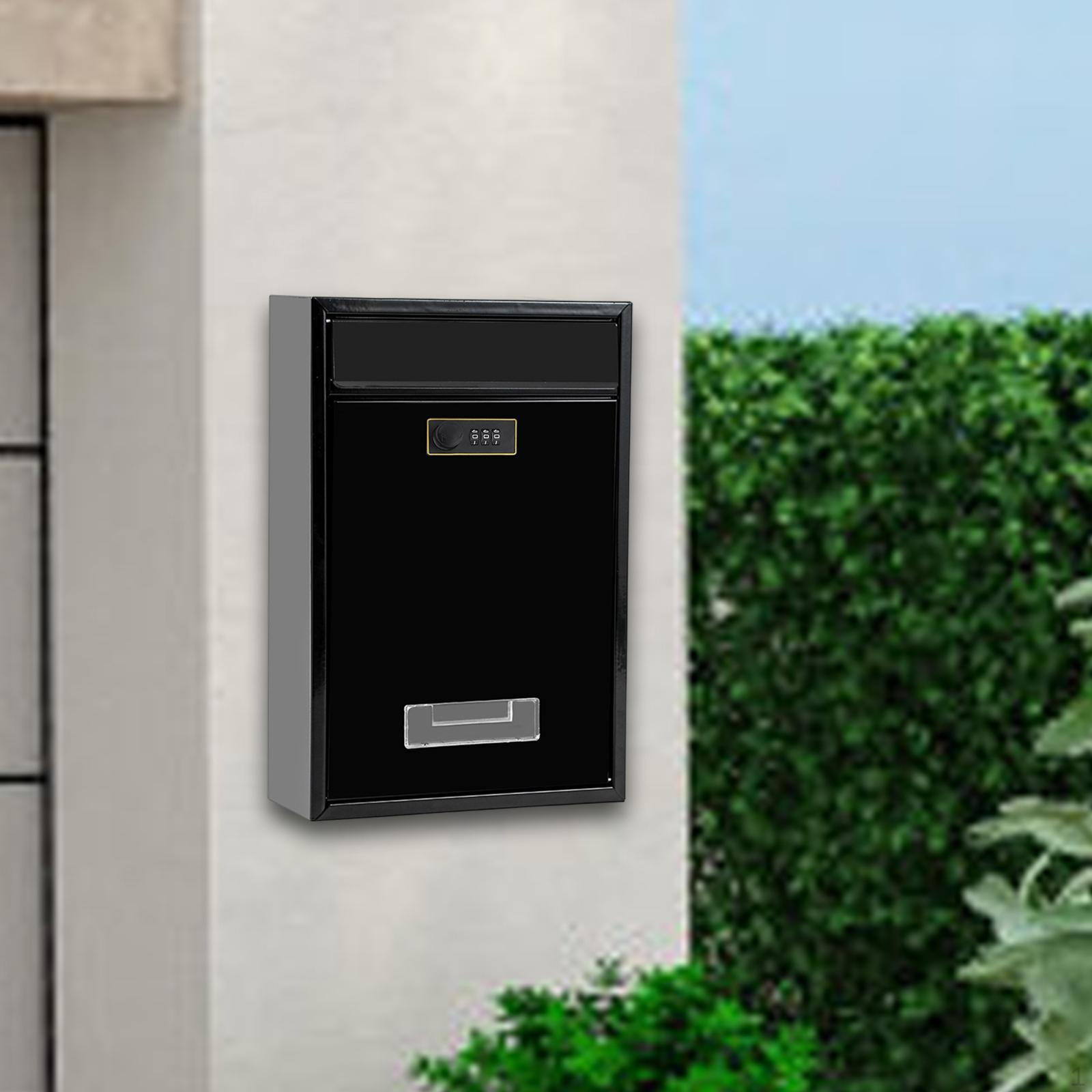 Combination Lock Security Mailbox Wall Mount Iron Delivery Box 22x8.5x32cm Mail Collection Black