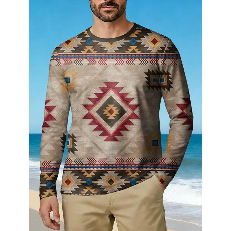 Summer Men s 3D Printed Crew Neck Long Sleeve T-Shirt Fashion Versatile Breathable Trend Casual S