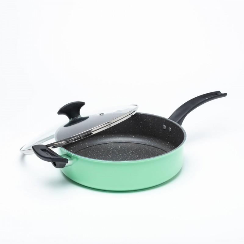 26cm Cast Iron Nonstick Frying Pan With Glass Lid Gas Induction Stove Home Kitchen Use