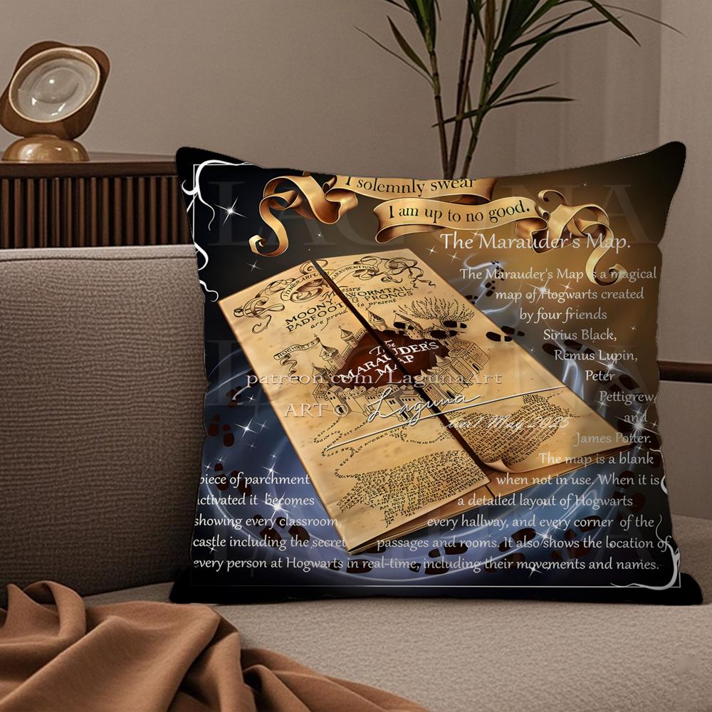 Housse de coussin Magique Carte des Maraudeurs Harry Potter Confort Élégant Soie Canapé Lit Fermeture Éclair Invisible