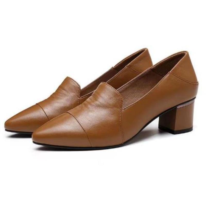 Cowhide Breathable Hole Shoes Women Mid Heeled Sandals Spring Elegant Stylish Shoes Wedding Banquet Trendy Shoes