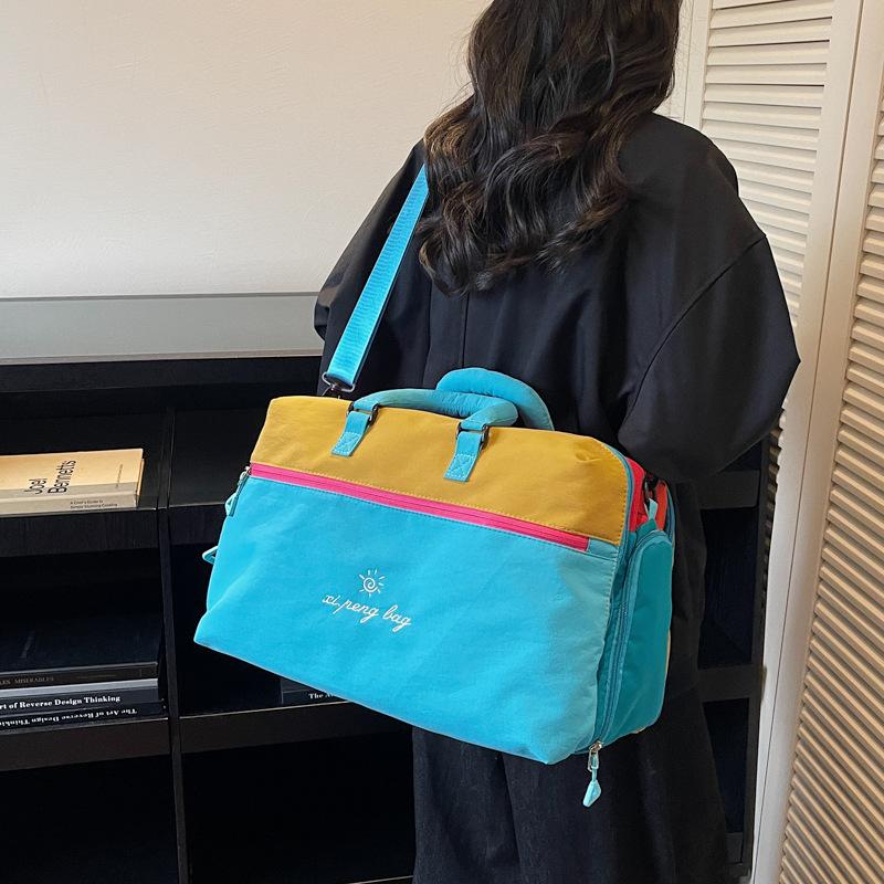 Large Capacity Women'S Travel Bag Premium Fabric With Dopa-Inspired Color Blocks Dedicated Shoe Compartment Dry/Wet Separation