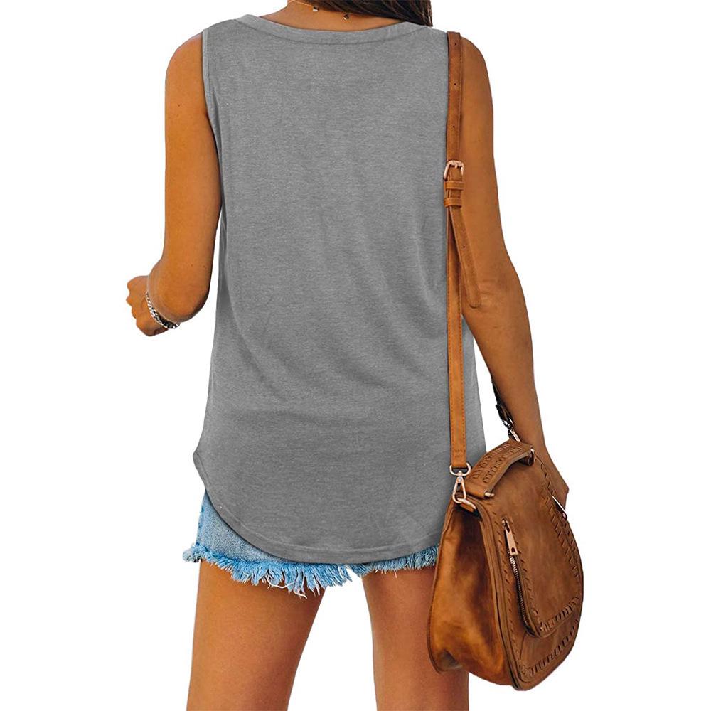 European & American V-neck Swallowtail Sleeveless Solid Color Women's Vest T-Shirt, Casual & Versatile 