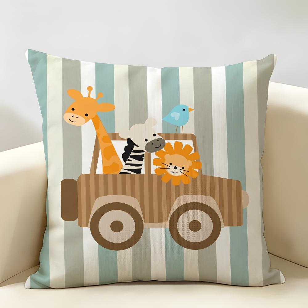 Cute Funny Animal Ins Cartoon Cushion Cover Natural Linen Organic Fabric DoubleSided Printing Room Sofa Decor Pillow Case