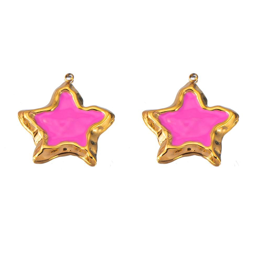 2/5Pcs Stainless Steel Series Pink Purple Elegant Cute Pendant Gold Bottom Pendant DIY Necklace Jewelry Handmade Accessories