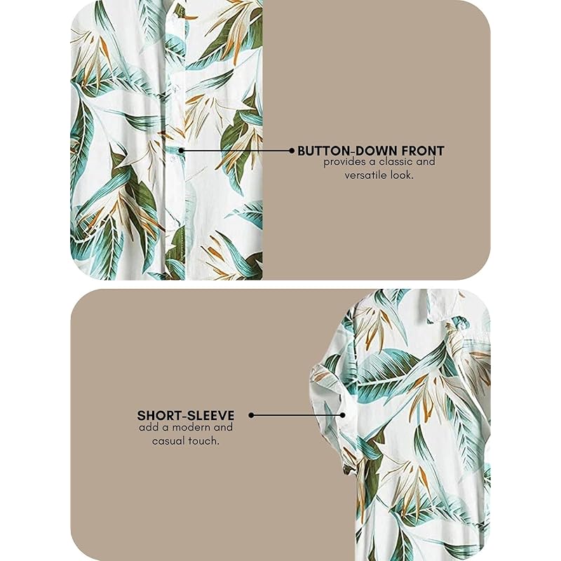 Leriya Fashion Shirt for Men | Tropical Leaf Printed Rayon Shirts for Men | Preppy Short Sleeves | Spread Collared Neck