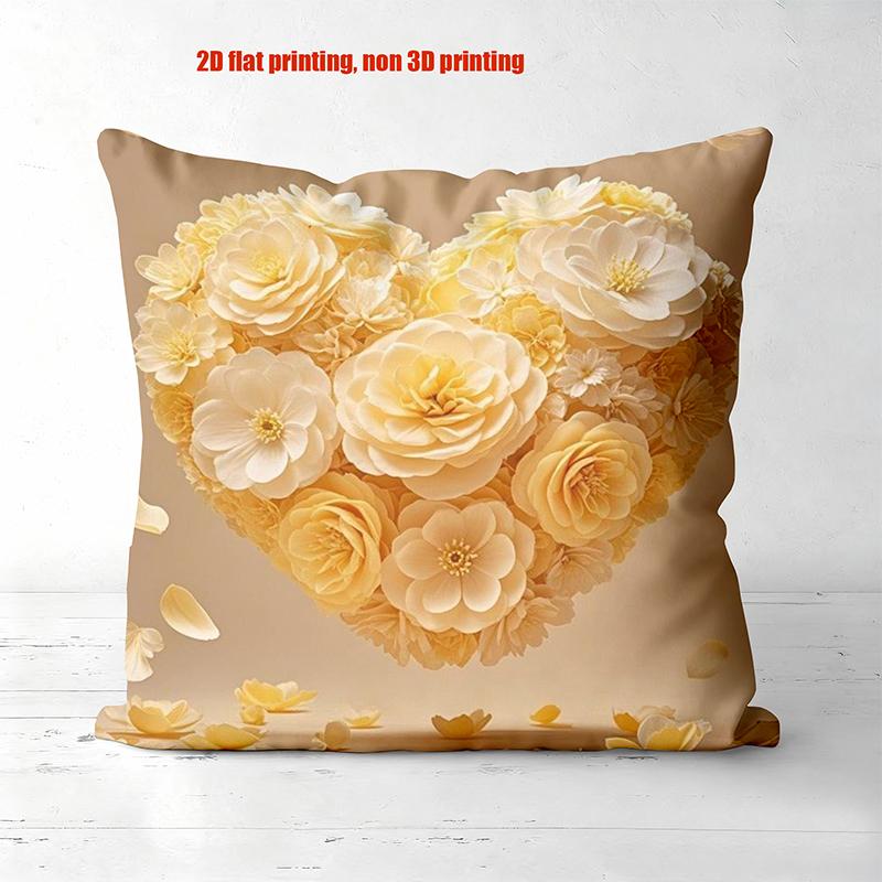 Heart-shaped Flower Cushions 2D Printed Beautiful Decor Polyester pillowcase, sofa decorative cushion cov Headboard Pillow